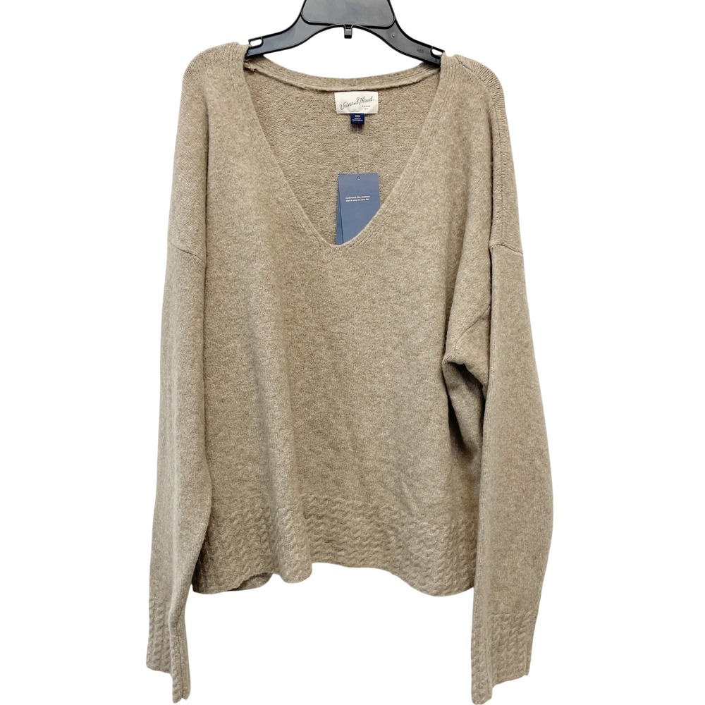 Universal Thread Women's Tan V Neck Knit Pullover Long Sleeve Sweater Size XXL